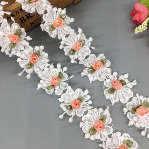 1 yard White 3D Rose Flower Embroidered Lace Trim Ribbon Fabric Handmade Garment Sewing Craft Wedding Dress DIY Decoration 3cm