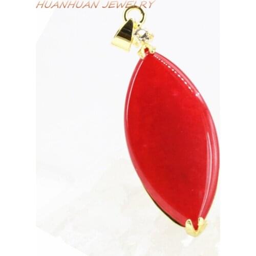 17x48mm Gold-Color Stainless Steel Stone Pendant For Women Natural Jades Chalcedony Marquise Shape Pendants Chain Jewelry B3346