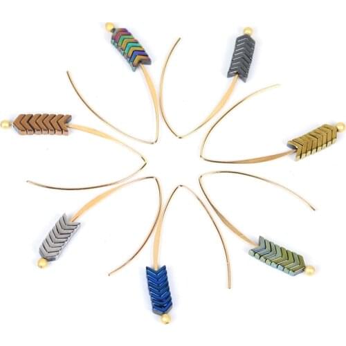 2020 Fashion Bohemia Earrings Golden Copper V Shaped Arrow Hematite Earrings Drop For Women Retro Earring Hook Jewelry Gift