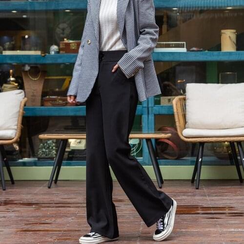 2021 Spring Fall New Korean Fashion High Waist Daily Wide Leg Long Trousers High Quality simple Casual Straight Pants