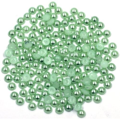 300Pcs Green Half Round Resin Imitation Pearl Beads Flatback For Nail Art DIY Jewelry Craft Cameo Cabochons Decoration 6mm