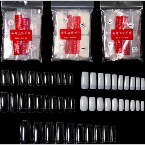 500pcs/Bag Clear Natural French False Acrylic Nail Art Tips Full/Half Tips Coffin Fake Nails UV Gel Manicure Fake Nail Tips TD#8