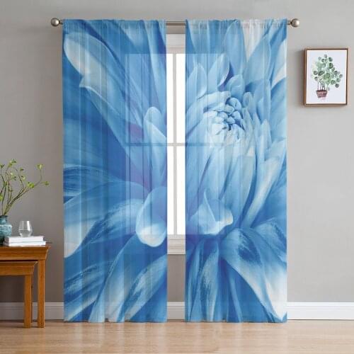 Abstract Blue Flower Curtains For Living Room Luxury Baby Bedroom Tulle Curtains Kitchen Study Room Modern Style Sheer Curtains
