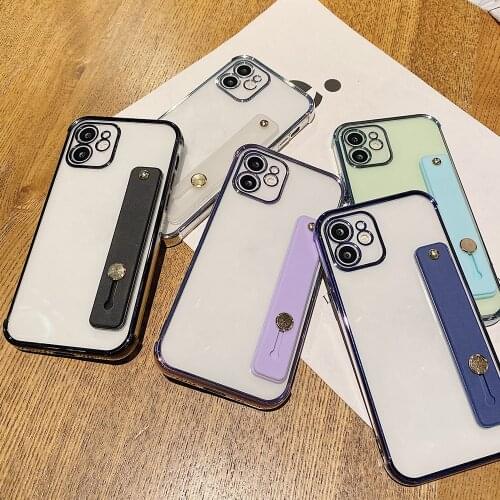 Case For iPhone11 12 Pro Max space shell anti-fall wrist strap Case for iPhone X XS XR Max Plating Transparent bracket Cover