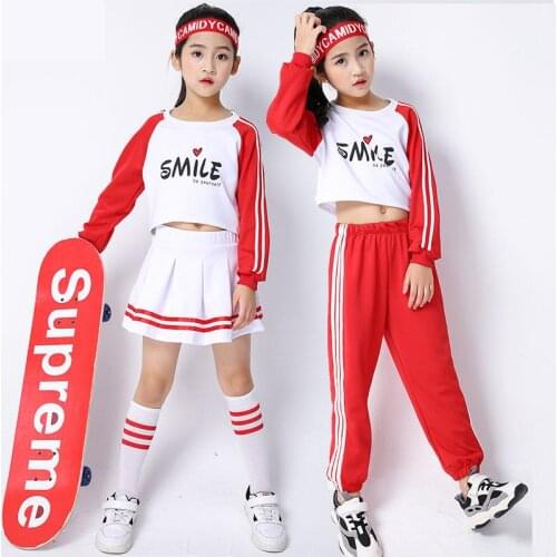 2021 Red Fashion Children Jazz Dance Clothing Girls Street Dance Hip Hop Dance Costumes Kids Party Stage Performance Clothes Set