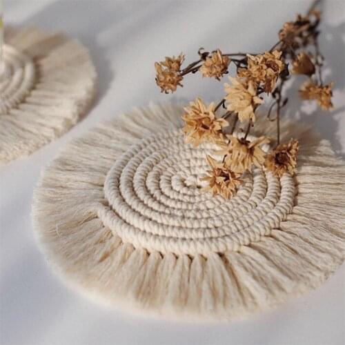 Cotton Braid Coaster Insulation PlacementBohemia Style for Mugs Cup Bowl Mat Table Decoration Desk Accessories Organizer