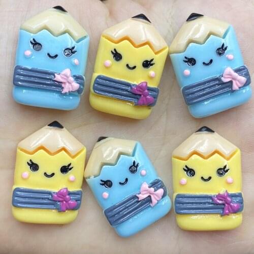 7pcs/lot Hand painted kawaii resin Mixed Mini pencil Flat back cabochons For Hair Bow Centers DIY Scrapbooking Decor D40