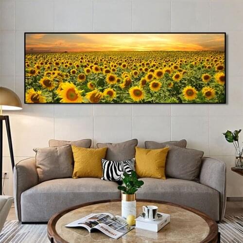 Sunflower Field Landscape Oil Painting Printed On Canvas Poster Bedroom Decor Modern Wall Art No Frame Picture Home Decoration