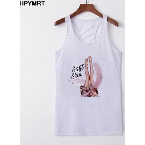 Kawaii Graphics Summer Women Fashion Vest Tank Tops Femme Sexy Camisole Beautiful legs Print Casual Loose Sleeveless Female Top