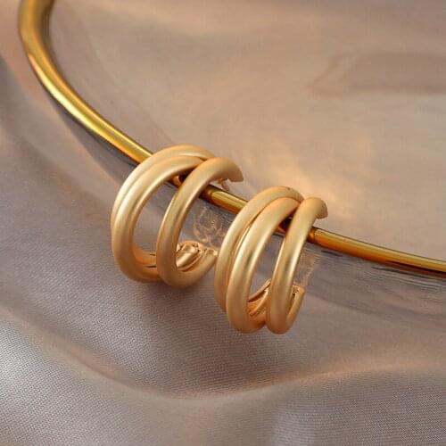 Korean retro fashion design metal gold C-shaped matt earrings women girls daily personality accessories party jewelry gifts