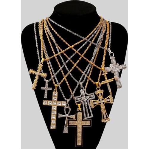 BUDROVKY Exaggerated Cool Hip Hop Hip Hop Cross Necklace Creative Women Mens Hip-hop Crystal Pendant Ornament