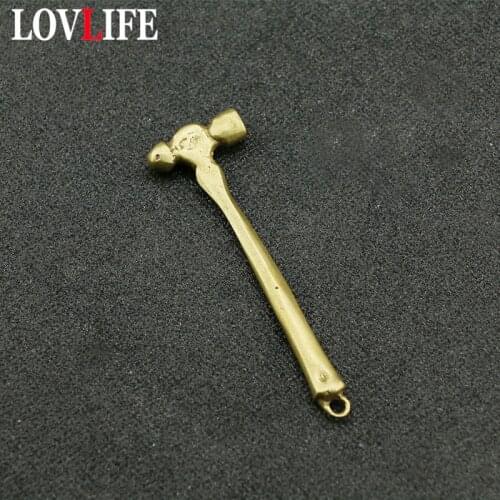 Solid Brass Mini Hammer Key Chains Pendants Fine Polished Pure Copper Wrench Key Ring Pendant Handmade Creative Tool Keychains