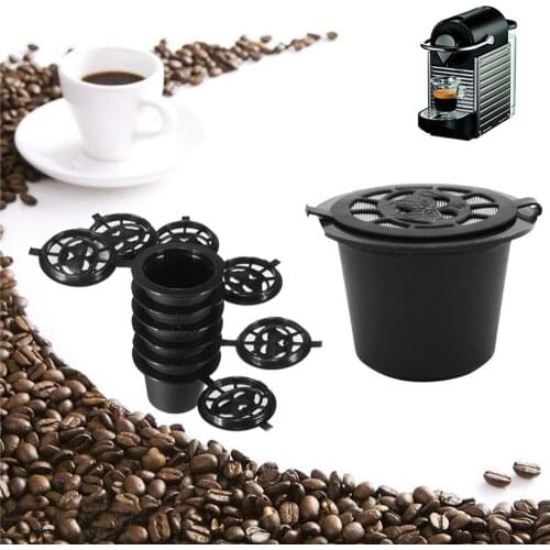 JUDAI Reusable Nespresso Coffee Capsules Cup With Spoon Brush Black Refillable Coffee Capsule Refilling Filter Coffeeware Gift
