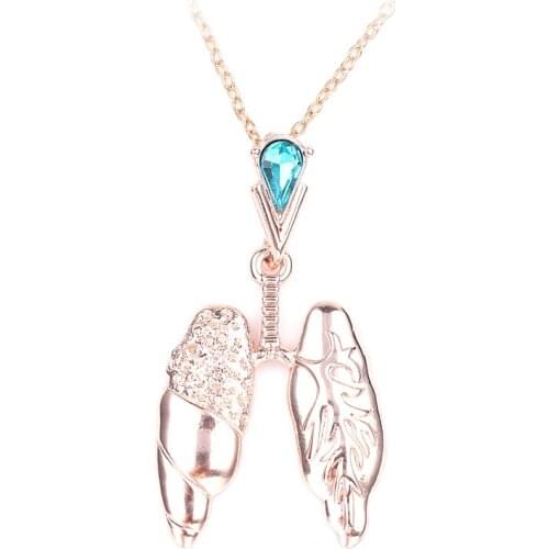 Fashion Organ Necklace Pink Crystal Lung Pendant Goth Punk Style Rock Medical Jewelry For Human Anatomy Gift Biology Ornament