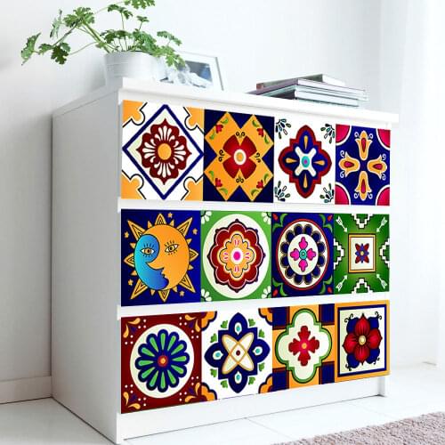 Colorful Mandala Style Strip Tiles Sticker Glass Waistline Kitchen Wardrobe Home Decor Art Wallpaper Peel & Stick Wall Decals