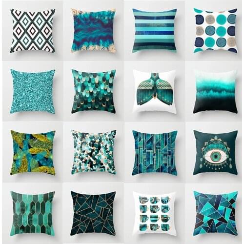 Flower Leaves Pattern Throw Pillow Case Teal Blue Cushion Covers for Home Sofa Chair Decorative Pillowcases