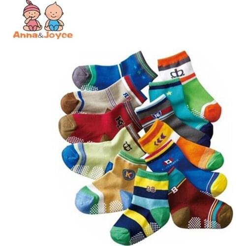 12Pairs/lot Cotton Baby Socks Rubber Slip-resistant Floor Socks Cartoon Small Kids Socks 1--2years