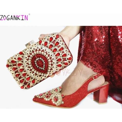 Wine Color Latest African Summer Sandals Shoes And Bag To Match Set For Party Fashion Rhinestone Pumps Shoes And Bag Set