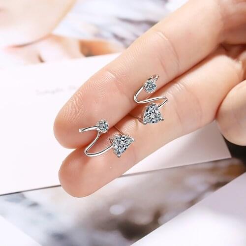 New 925 Sterling Silver Stud Earrings with Zircon Crystal Heart Shaped Rotating Earrings for Women Fashion Jewelry Gifts
