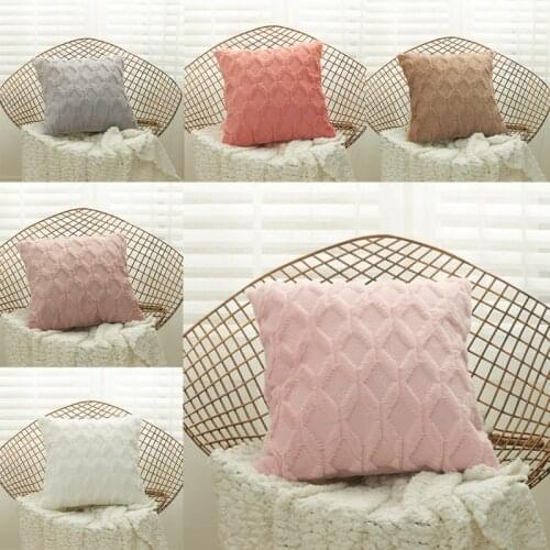 Solid Color Geometric Diamond Pattern Plush Cushion Pillow Cover Handmade Covers