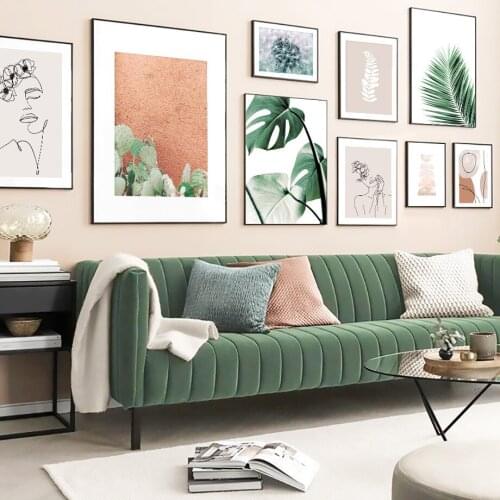 Palm Leaf Abstract LIne Girl Scandinavian Wall Art Canvas Painting Nordic Posters And Prints Wall Picture For Living Room Decor