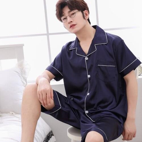Mens Stain Silk Pajama Set Young Men Pijama Silk Sleepwear Men Modern Style Soft Satin Nightwear Men Summer Homewear Clothes