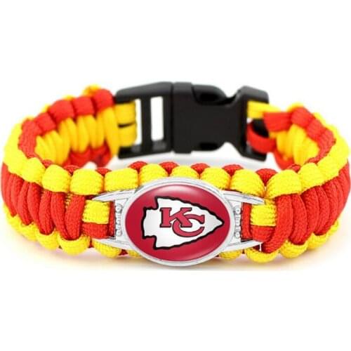 Color KC Football Team logo Paracord Bracelet 550 Rope Survival Braided Rope Escape Bracelet For Sports Fans Jewelry