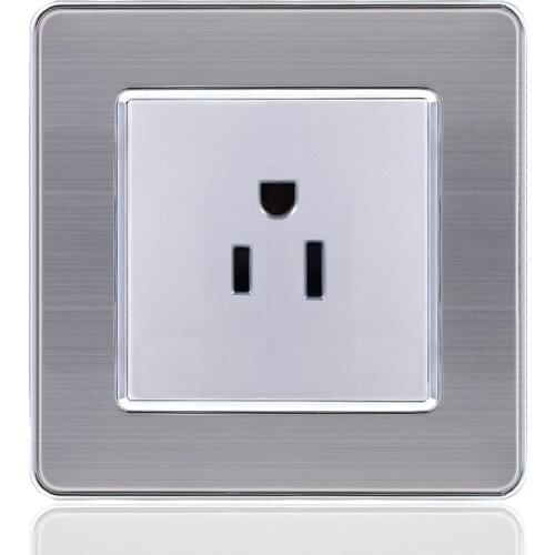 15A US Wall Sockets Stainless Steel Panel American Standard Power Socket US Wall Outlet Japanese Three-hole Socket