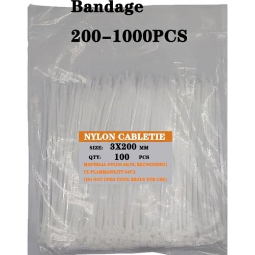 Self-locking plastic nylon tie 100PCS white 5X300 cable tie fastening ring 3X200 cable tie zipper strap nylon cable tie set