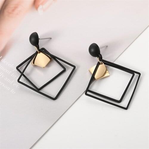 Korean Version Of The New Fashion Wild Simple Square Sequin Earrings Fashion Geometric Double Crystal Ladies Earrings Sales