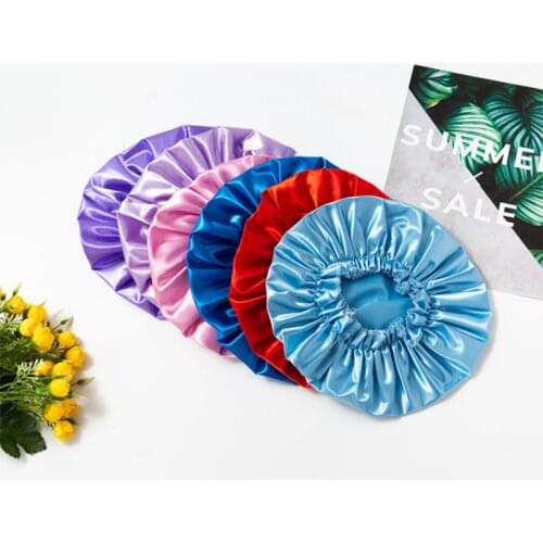 New Silk Ladies Waterproof Double-layer Shower Cap Shampoo Hair Care Super Soft Fabric Bath And Dry Hair Oil-proof Shower Cap