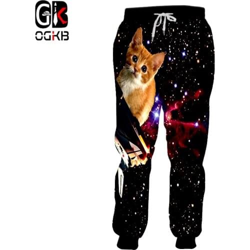 OGKB 2018 Fall Winter Casual Sweat Pants Mens 3D Print Galaxy Space Cat Joggers Harem Pants Mens Loose Comfort Sweatpants