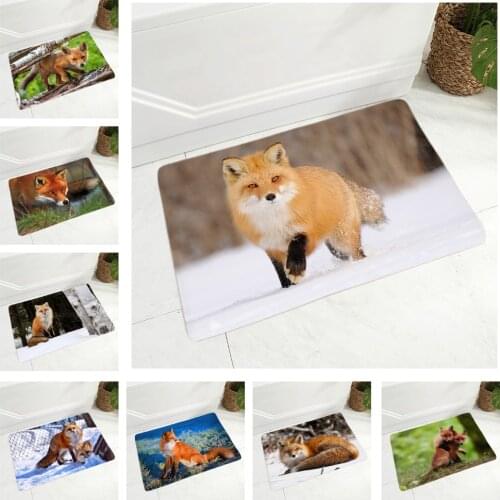 Cute Fox Doormat for Hallway Decor Lovely Wild Animal Floor Door Mat Children Room Non-Slip Super Soft Flannel Rug 40x60cm