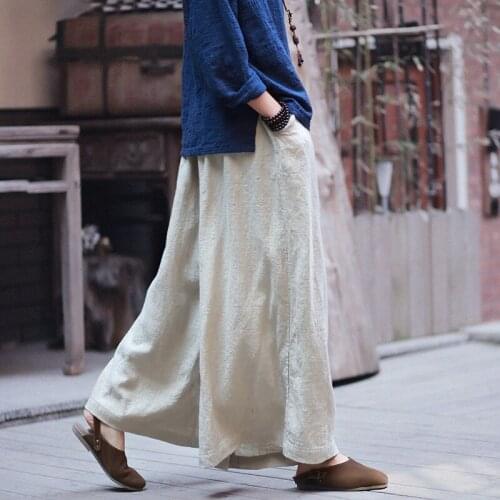 Traditional Chinese Pants 2019 Cotton Linen Yoga Palazzo Woman Wide Leg Pants Female Bottoms Loose Vintage Casual Pants TA1171