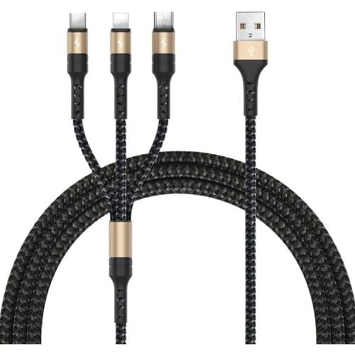 Three According to the 2.7A Fast Charge Woven Three-in-One Data Line Three Multi-Function Synchronous Charging Cable