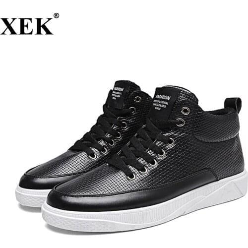 XEK 2018 Brand New Solid Color High Top Shoes Men Running Sneakers Lace-up Chaussure Homme Male Design Sneaker For Men JH193