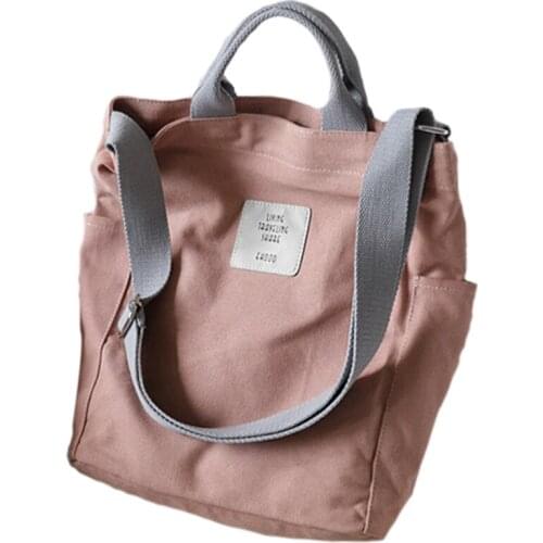 Women Fashion Casual Canvas Multifunctional Messenger Bag Ladies Shoulder Bags Bookbag Large Shopping Bag Tote Pink