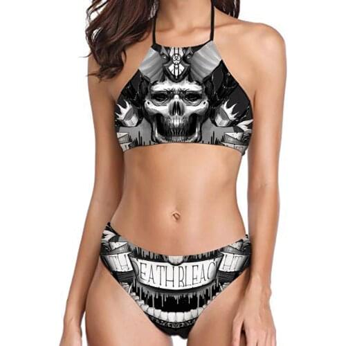 Summer Punk Sexy Women Bikini Bra Painting Underwear Travel Tight V-neck Halter Vest Triangle Swimsuit Beach