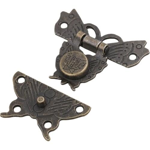 2pcs Butterfly Shape Antique Bronze Padlock Hasp 5x4.5cm Jewelry Box Lock