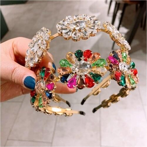2021Luxury Full Crystal Hairbands Womens Hair Accessories Baroque Geometric Flower Colorful Rhinestone Headband Princess Headdre