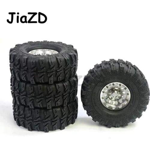 4PCS 1.9 Wheel Tires & Metal Beadlock Wheel Rim with 12mm hex for 1/10 RC Rock Crawler Axial SCX10 90046 Traxxas TRX4 W02