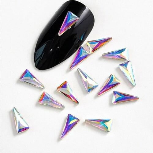 4x7mm 20PCS Glitter Rhinestone Long Tri-angle Crystal AB Non Hot Fix Rhinestones Glass Nail Stone For Nail Art Decorations B3686