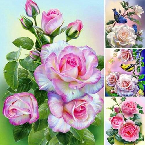 5D DIY Diamond Painting Flower Rose Birds Cross Stitch Kits Full Drill Embroidery Mosaic Art Picture of Rhinestones Gift Decor