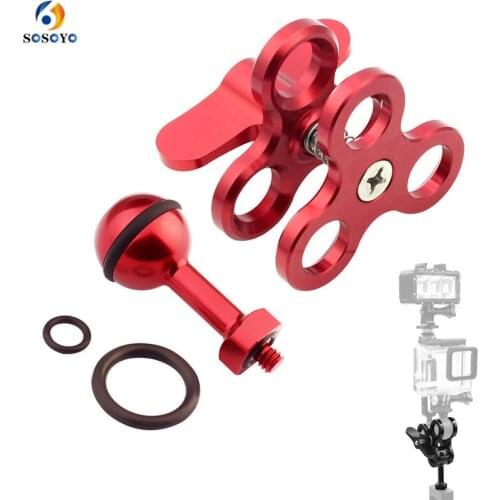 Aluminum Diving Ball Fixture Lights Arm Triple Butterfly Clip + Mount 1/4" Screw Adapter For Gopro Xiaomi Yi Sjcam Action Camera