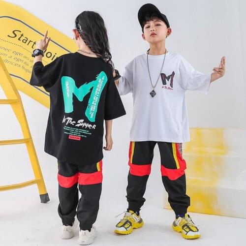 Child Ballroom Dancing Costumes for Girls Boys Jazz Hip Hop Dance Clothes Loose T Shirt Performance Show Jogger Pants Stage Wear