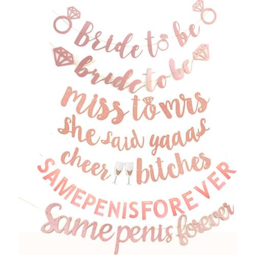 1pc DIY Pink Glitter Paper Flags Bride Letter Banner Garland Bunting Banners Wedding Bachelorette Party Decoration