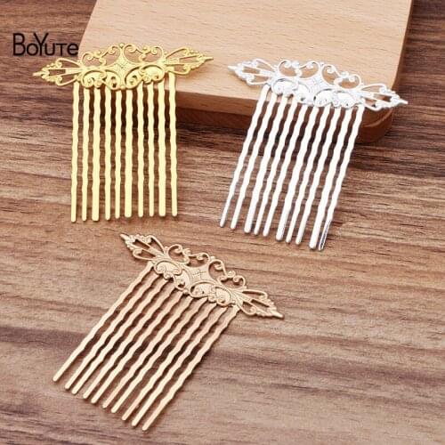 BoYuTe (5 Pieces/Lot) 56*58MM Metal Brass Filigree Flower Hair Comb 10 Teeth Diy Handmade Hair Jewelry Accessories