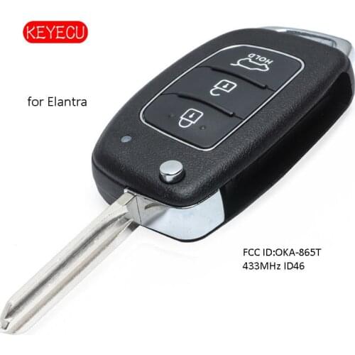 Keyecu Flip 3 Button Remote Key Fob 433MHz ID46 Chip for Hyundai Elantra 2014-2016 P/N: OKA-865T