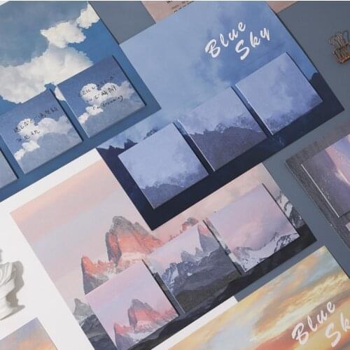 Blue Sky Sea Mountains Sticky Notes Set Sunset Sky Sea Flower Lattice Adhesive Memo Pad Notepad Planner Stickers Office School