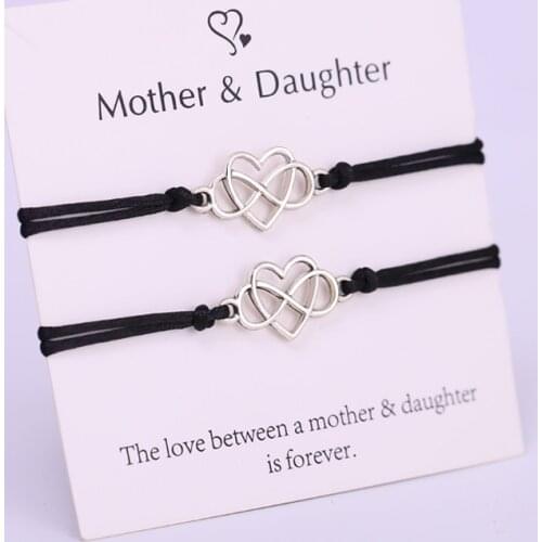 A SET) Mother Daughter Infinity Heart Bracelets Adjustable Rope Bracelet Women Girl Fashion Jewelry Drop Shipping